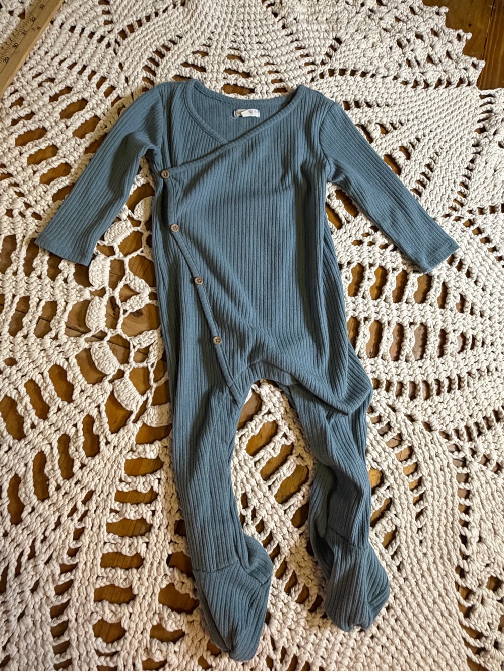 Grayson Collective Baby 18M Ribbed Footed Jumpsuit Blue Wrap Button Sleeper
